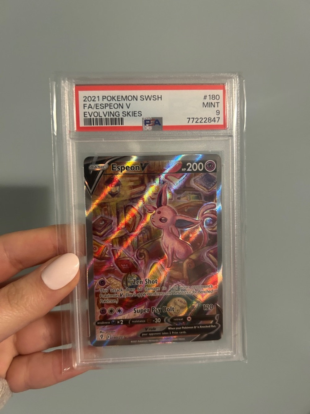 PSA 9 Espeon V #180 Holo Pokemon Card - Pink Purple Holographic Evolving Skies
